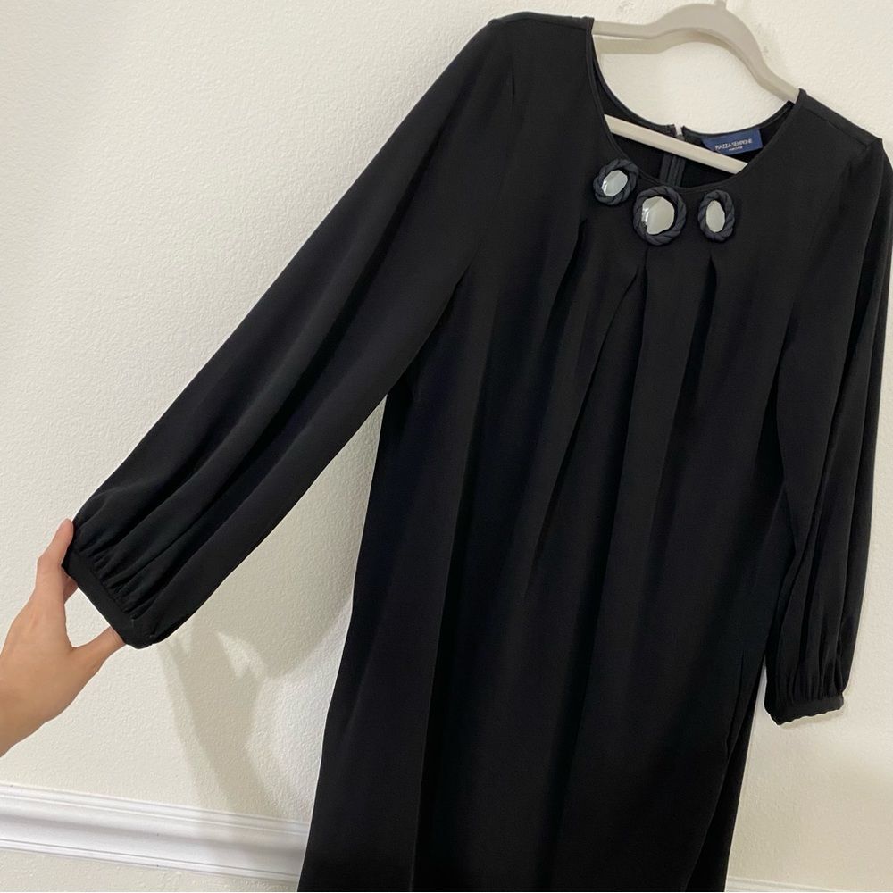 Piazza Sempione Puff Sleeve Black Dress Mirror Detail Womens Size L - Picture 4 of 15